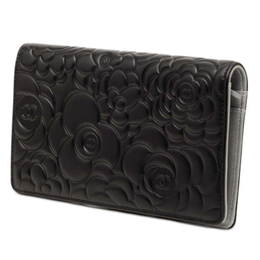 CHANEL Authentic Black Lambskin Leather Logo Wallet - Picture 2 of 7